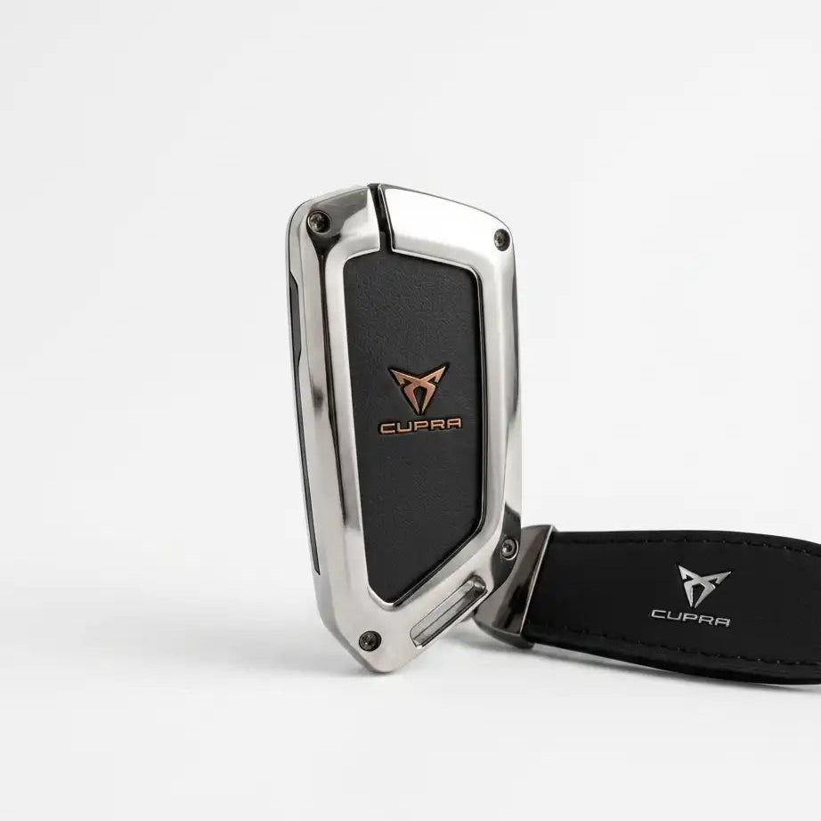 Cupra car key fob and keychain on a white background
