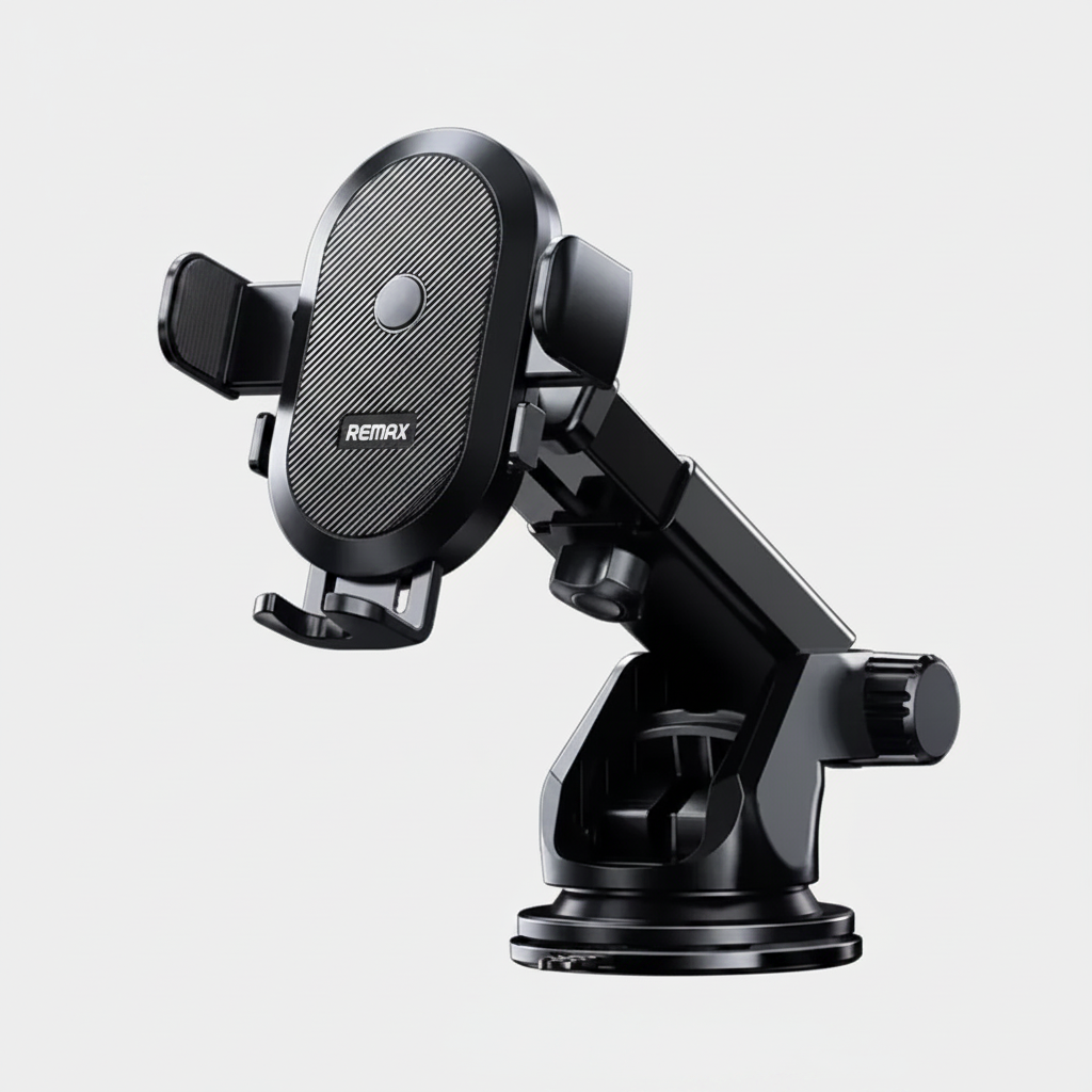 Black car phone holder with Remax branding on a white background
