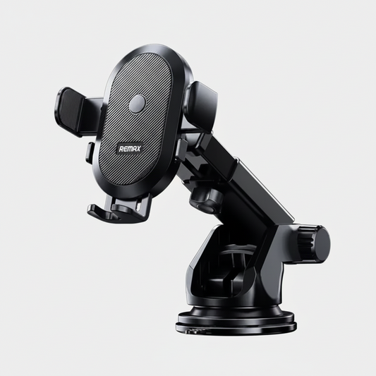 Black car phone holder with Remax branding on a white background