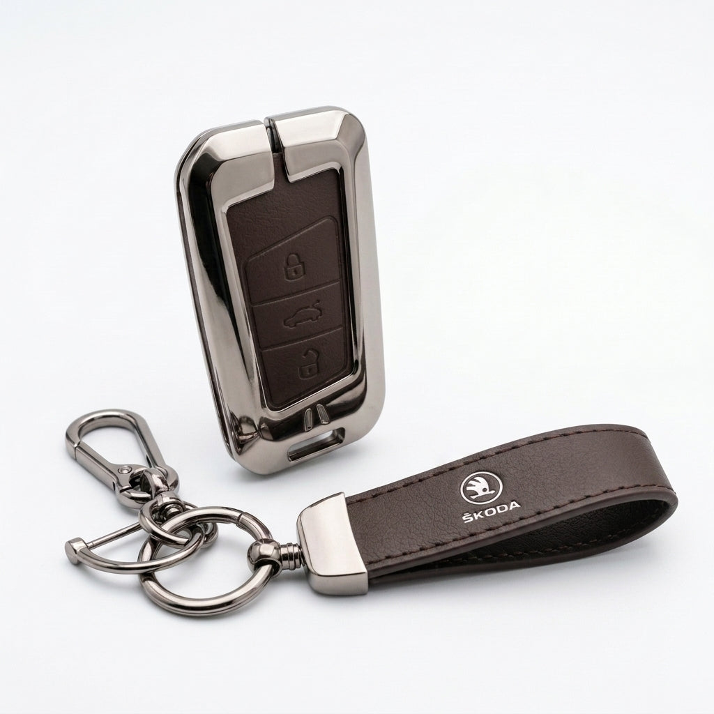 Luxury Skoda Metal Key Cover - Buttons Model