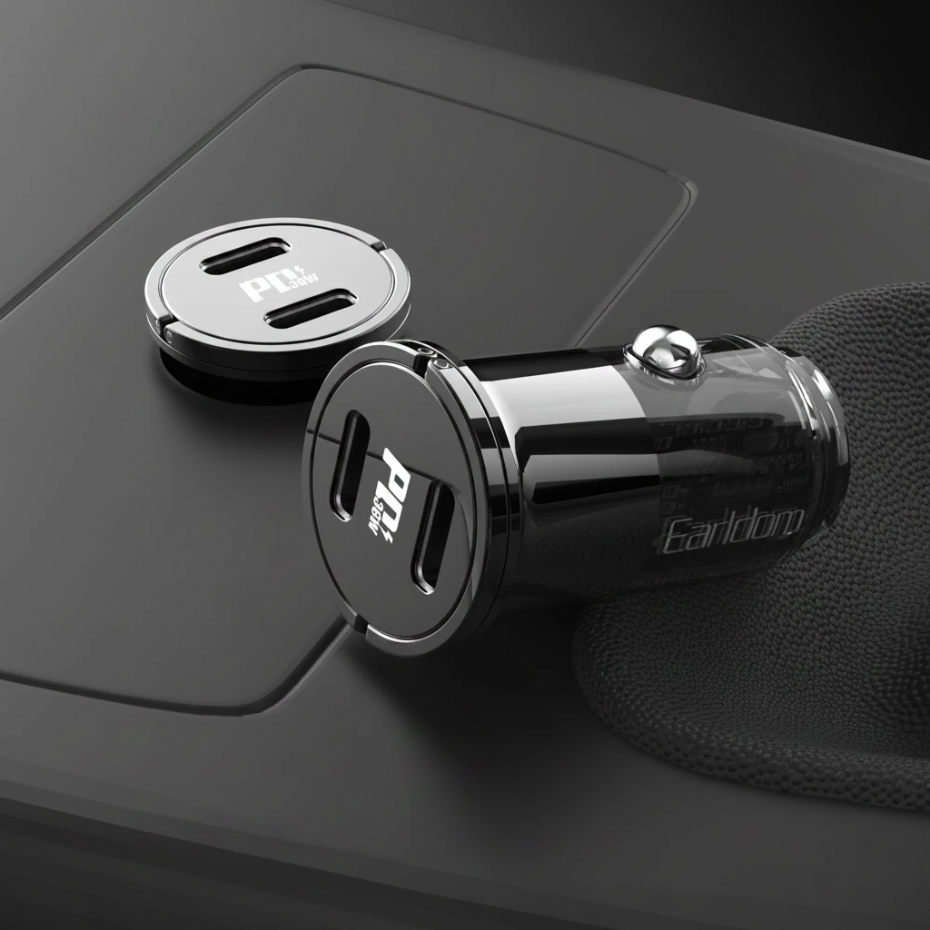 Earldom mini pull ring car charger on a black background