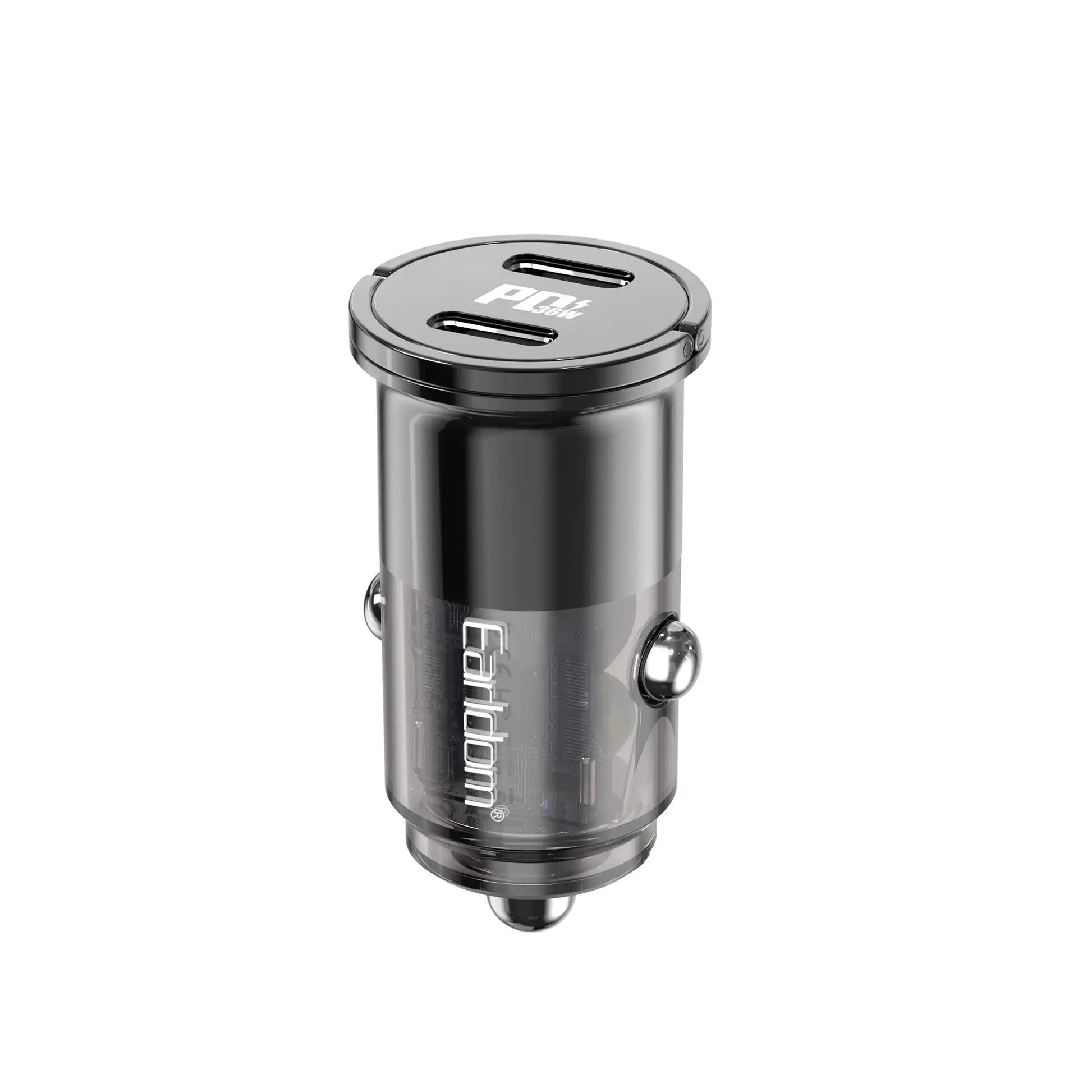 Car charger with 'Earldom' branding on a white background