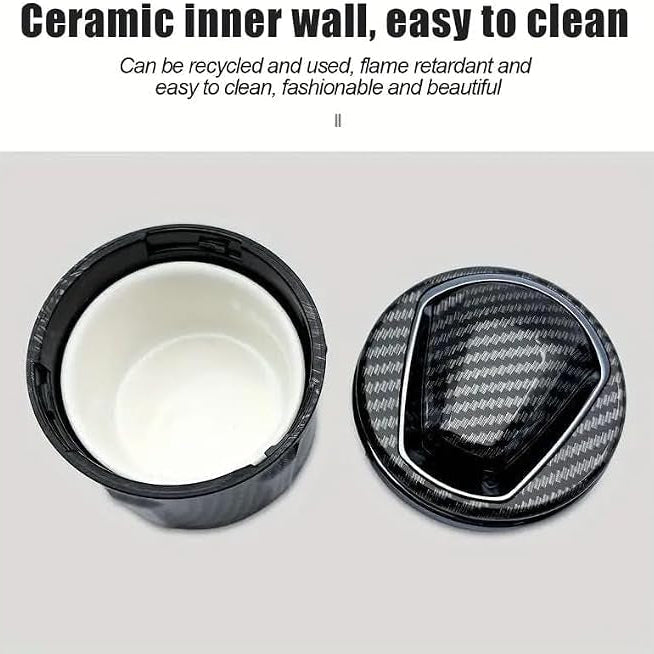 Ceramic inner wall container with carbon fiber lid on a light gray background