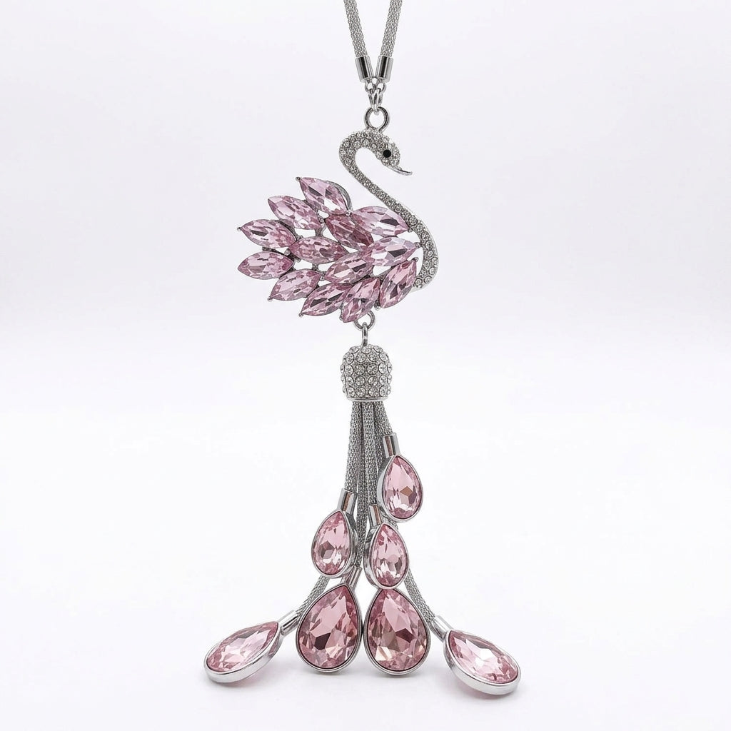 Crystal Swan Mirror Pendant - Swarovski Style