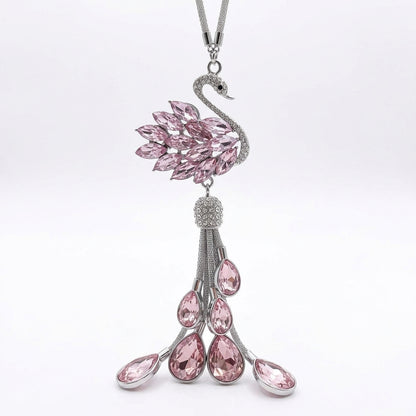Crystal Swan Mirror Pendant - Swarovski Style