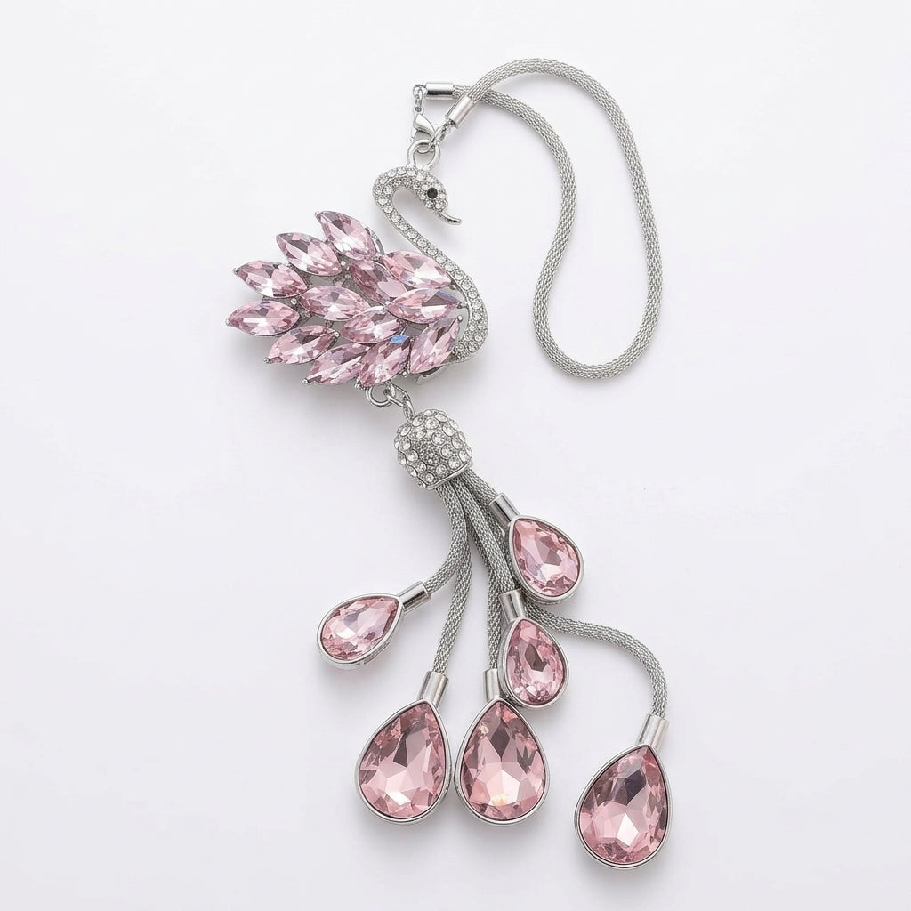 Crystal Swan Mirror Pendant - Swarovski Style