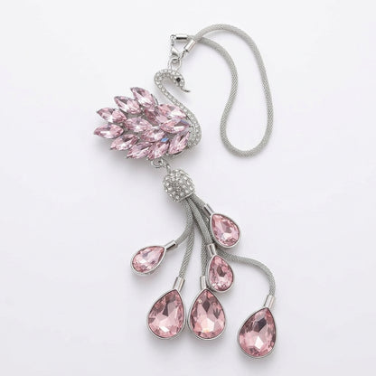 Crystal Swan Mirror Pendant - Swarovski Style