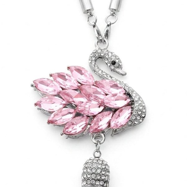 Crystal Swan Mirror Pendant - Swarovski Style