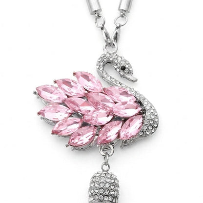 Crystal Swan Mirror Pendant - Swarovski Style