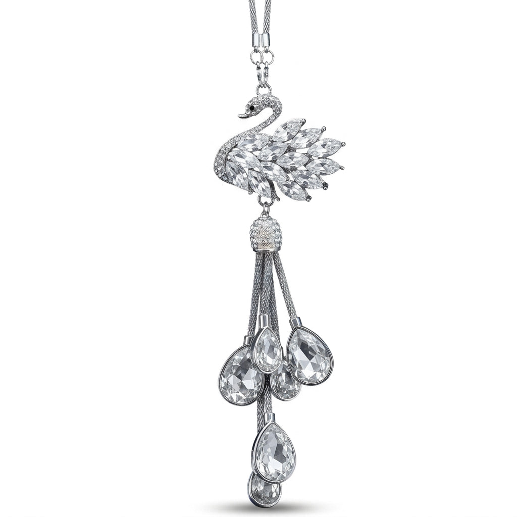 Crystal Swan Mirror Pendant - Swarovski Style