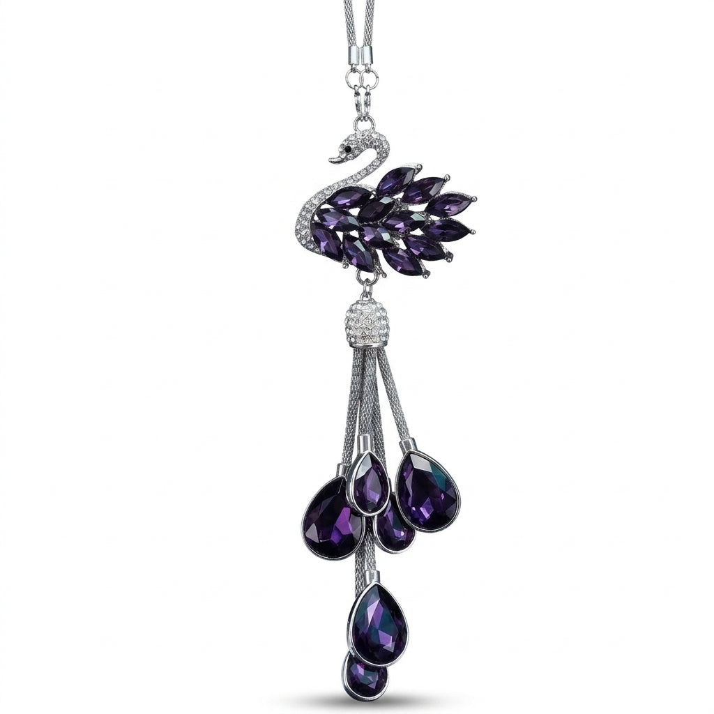 Crystal Swan Mirror Pendant - Swarovski Style