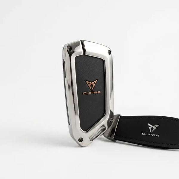 Cupra car key fob and keychain on a white background