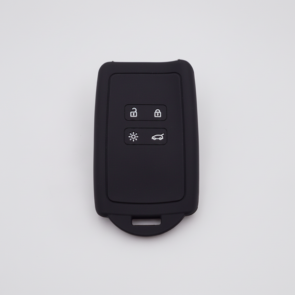 Black car key fob cover with buttons on a white background