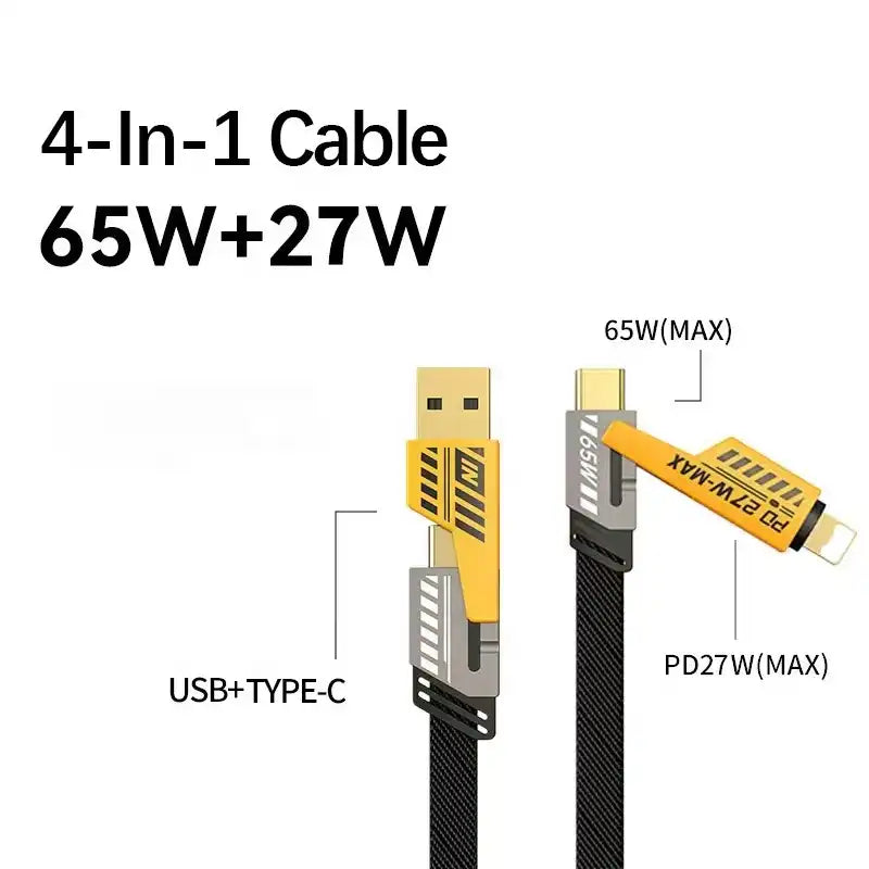 4-in-1 cable with USB and Type-C connectors on a white background