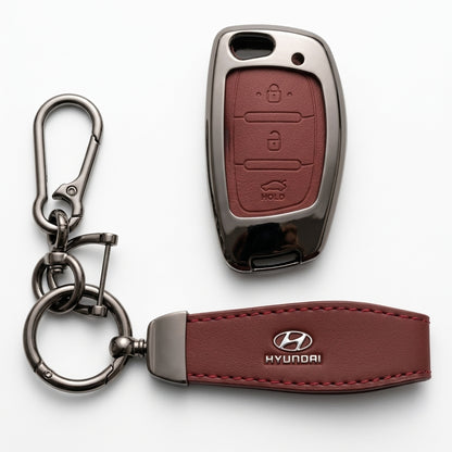 Luxury Hyundai Metal & Leather Key Cover - Blade Model