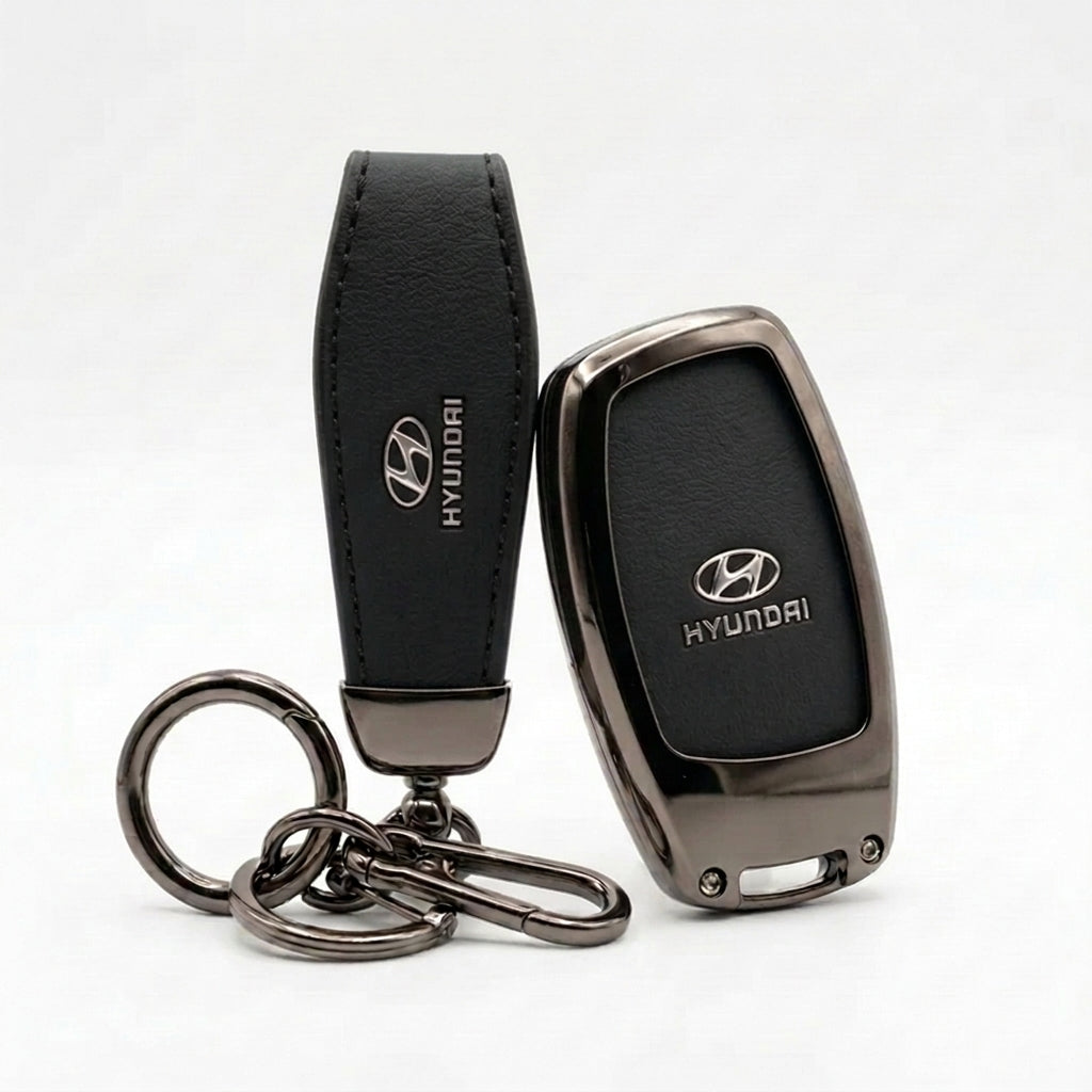 Luxury Hyundai Metal & Leather Key Cover - Blade Model
