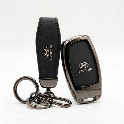 Luxury Hyundai Metal & Leather Key Cover - Blade Model