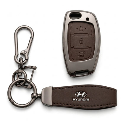 Luxury Hyundai Metal & Leather Key Cover - Blade Model