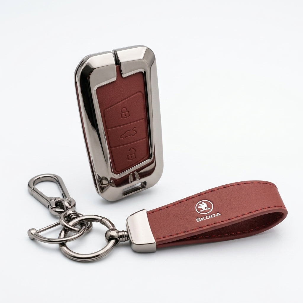 Luxury Skoda Metal Key Cover - Buttons Model